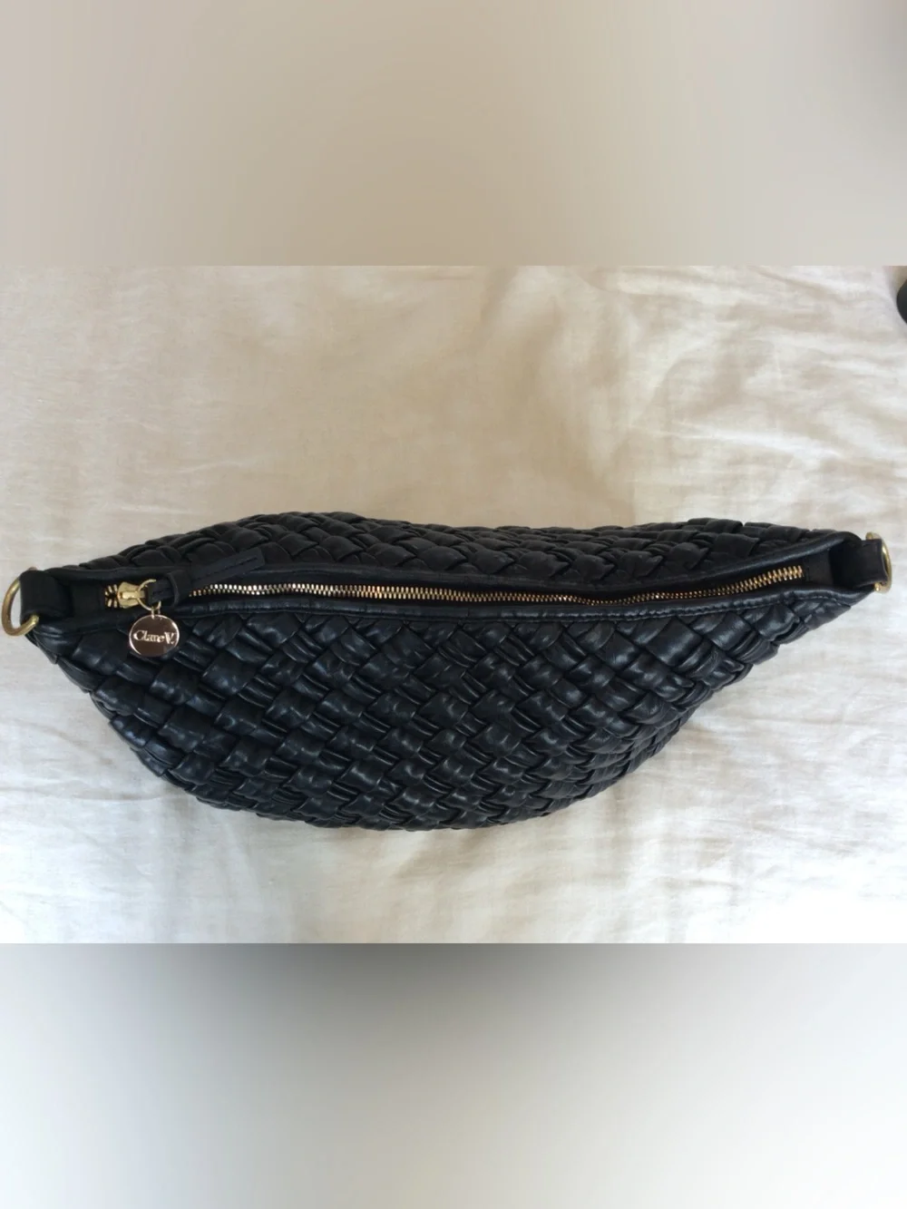 Clare V. Moyen Messenger Black Puffy Woven Leather Crossbody Bag